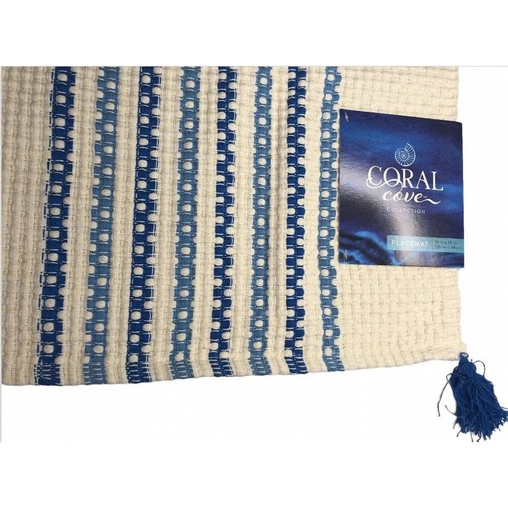 Coral Cove Placemats Ivory Blue Stripe 19
